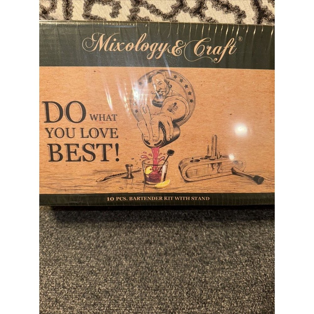 Mixology & Crafts 10 pcs. Bartender Kit with Stand Stainless Steel, New Sealed